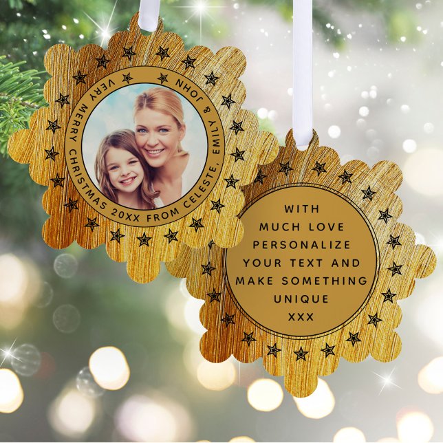   Add Photo And Name Merry Christmas Modern Family Tree Decoration Card (Creator Uploaded)