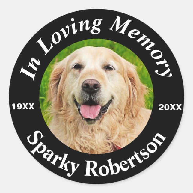 Add Photo and Name Pet Memorial Classic Round Sticker (Front)