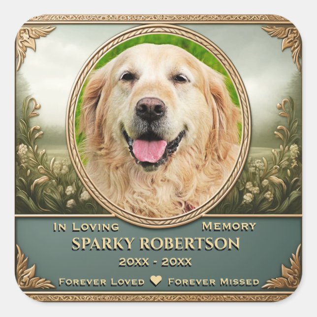 Add Photo and Name Pet Memorial Square Sticker (Front)