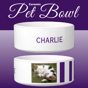 Add photo and name white and purple bowl
