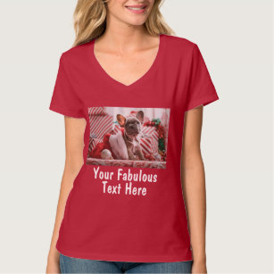 Add Photo and Text Custom V-Neck Red T-Shirt