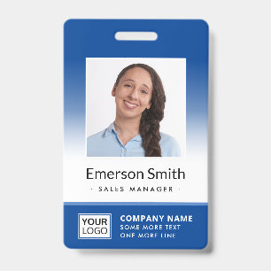 Add photo blue gradient employee name title id badge