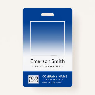 Add photo blue gradient employee name title id ID badge