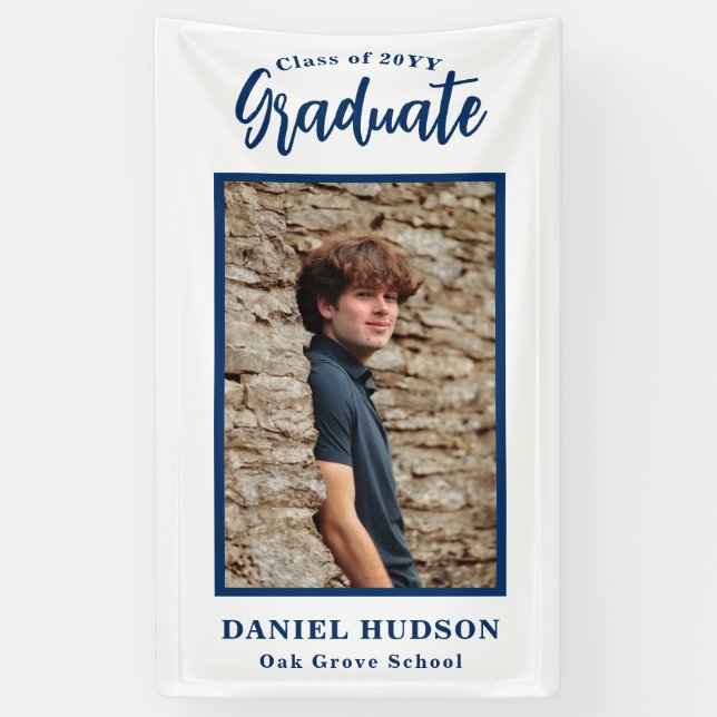 Add Photo Blue School Colour Graduation Banner (Vertical)