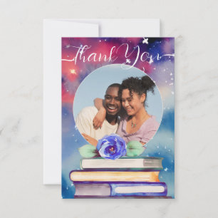   Add Photo Books & Rose Pastel Watercolor Wedding Thank You Card