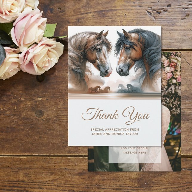 Add Photo Brown Horses Wedding Thank You Card (Creator Uploaded)