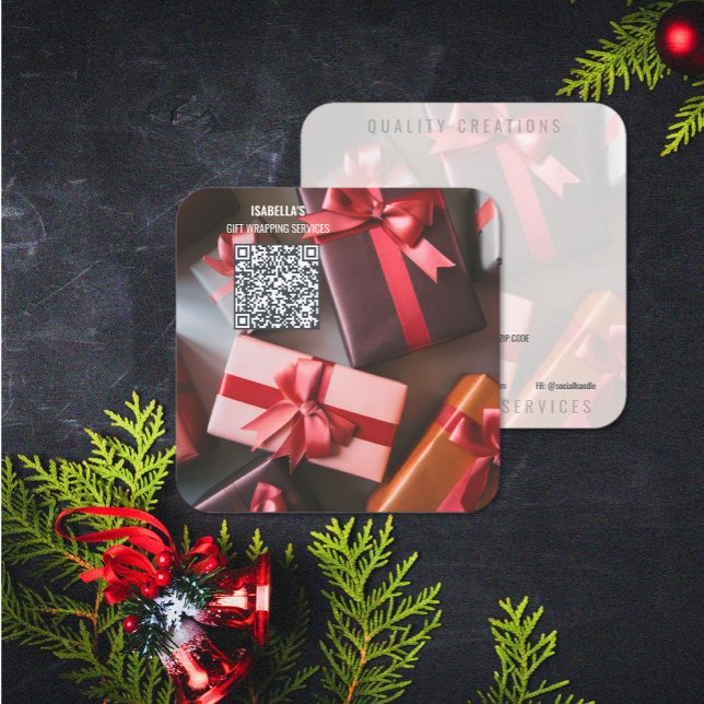 Add Photo Christmas QR Code Square Business Card (Add Photo Christmas QR Code Square Business Card (front and back))