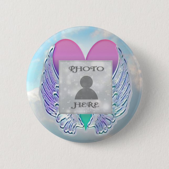 Add Photo Custom Memorial Angel Wings Heart 6 Cm Round Badge (Front)