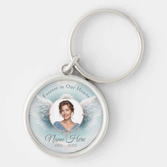 Add Photo Custom Memorial Angel WIngs Key Ring (Front)