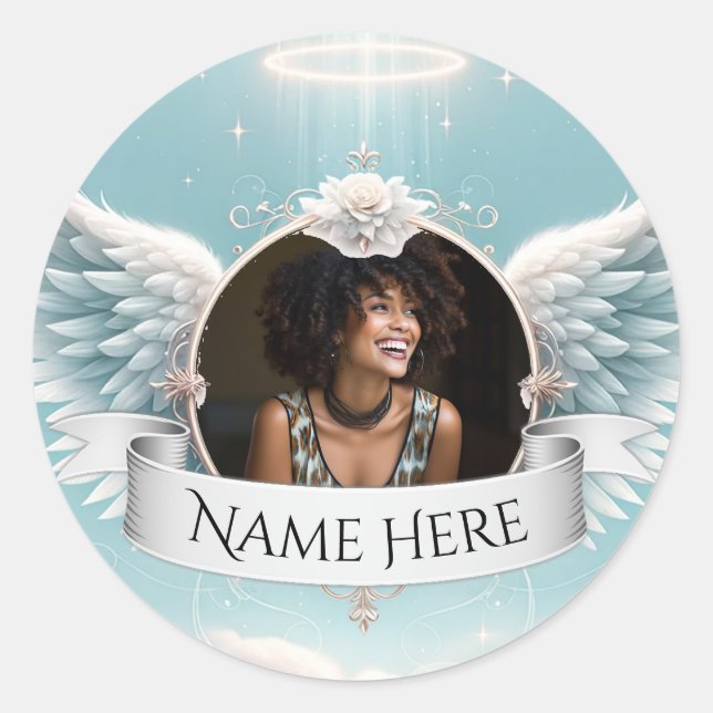 Add Photo Custom Memorial Classic Round Sticker (Front)
