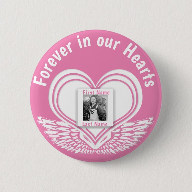 Add Photo Custom Memorial Heart 6 Cm Round Badge (Front)