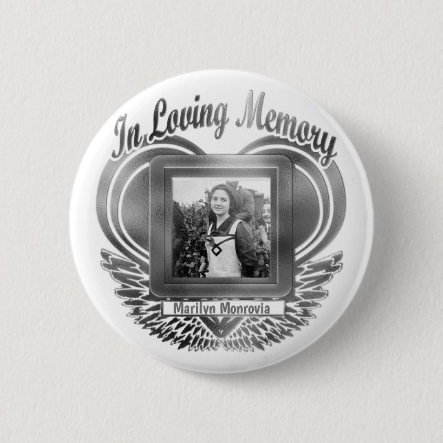 Add Photo Custom Memorial Heart Silver 6 Cm Round Badge (Front)