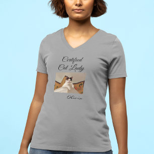 Add Photo Cute Cat Lady Lightweight V-Neck T-Shirt