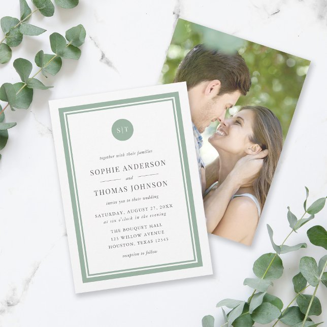 Add Photo Editable Colour Round Monogram Wedding Invitation (Creator Uploaded)
