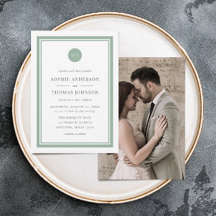 Add Photo Editable Colour Round Monogram Wedding Invitation
