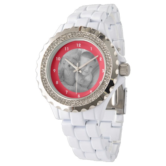 Add photo for mum or grandma red Rhinestone Watch (Angled)