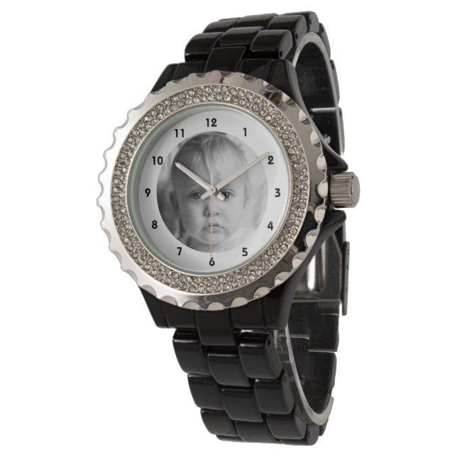 Add photo for mum or grandma white Rhinestone Watch (Angled)