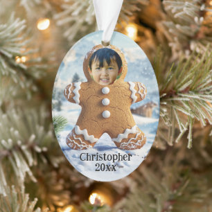 Add Photo Gingerbread Man Cookie Photo Frame Kids Ornament