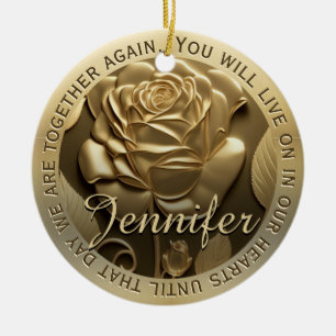 Add Photo Gold Rose with Name Memorial Ceramic Tree Decoration
