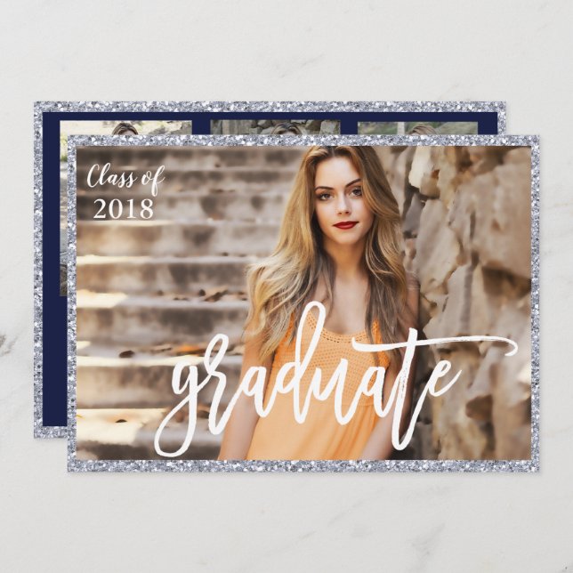 ADD PHOTO - Graduation Glitter Invitation (Front/Back)