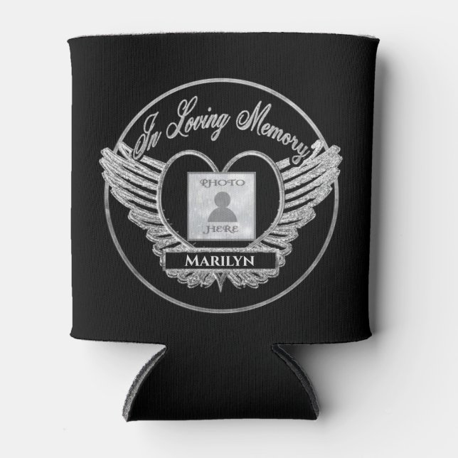 Add Photo Heart Memorial Can Cooler (Front)