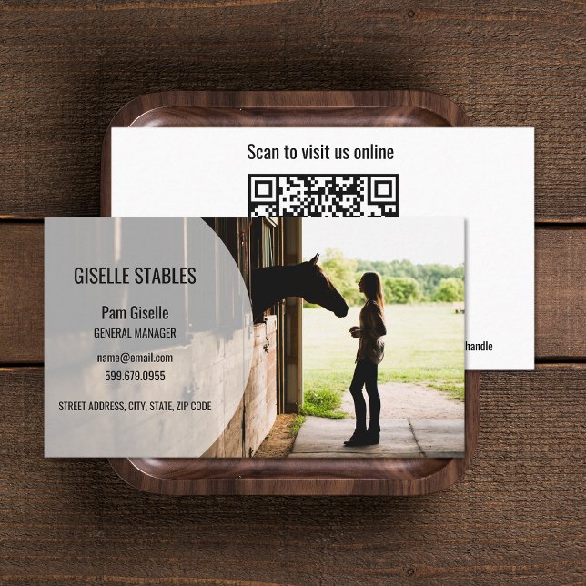 Add Photo Horse Equestrian QR Code Business Cards (Add Photo Horse Equestrian QR Code Business Cards (front and back))