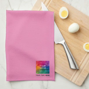 Add Photo Image or Logo Text Elegant Pink Template Tea Towel