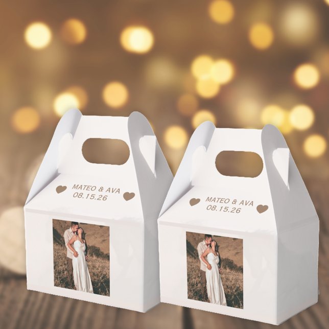 Add Photo Light Brown Wedding Favour Box (Custom Add Your Photo Wedding Favor Boxes (two shown))
