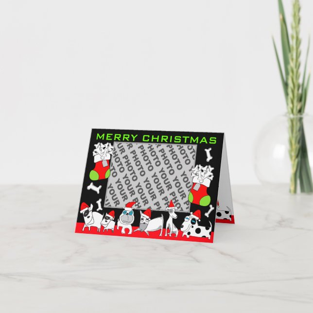 Add Photo Merry Christmas Card Puppy Family (Front)