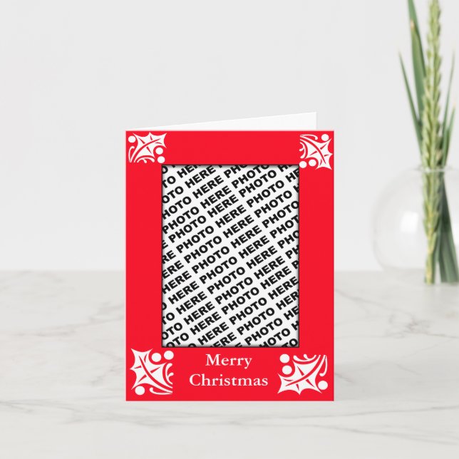 Add Photo Merry Christmas Card Red Leaf (Front)