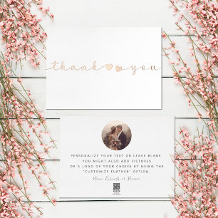 Add Photo Minimal Modern Script White Thank You Foil Holiday Card