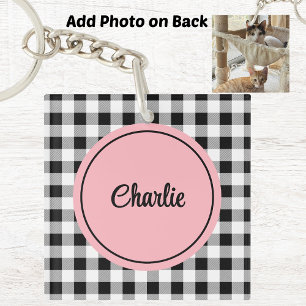Add Photo, Name Buffalo Check Pink Acrylic Key Ring