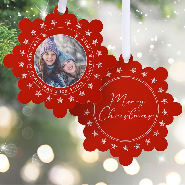   Add Photo & Name Mother Daughter Merry Christmas Tree Decoration Card (Pro Tip : If you need to adjust the text's length use the letter spacing option in the design tool.)