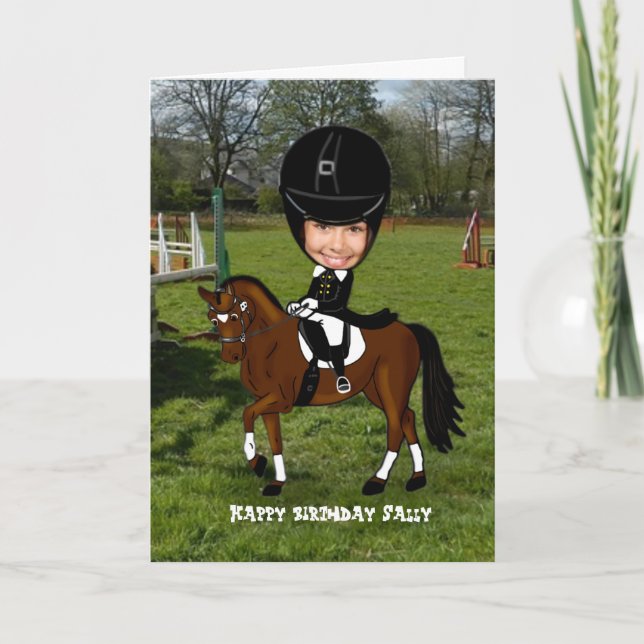 Add photo - personalized dressage horse rider card (Front)