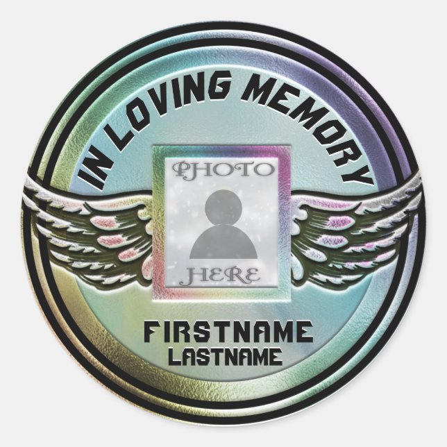 Add Photo Rainbow Memorial Classic Round Sticker (Front)
