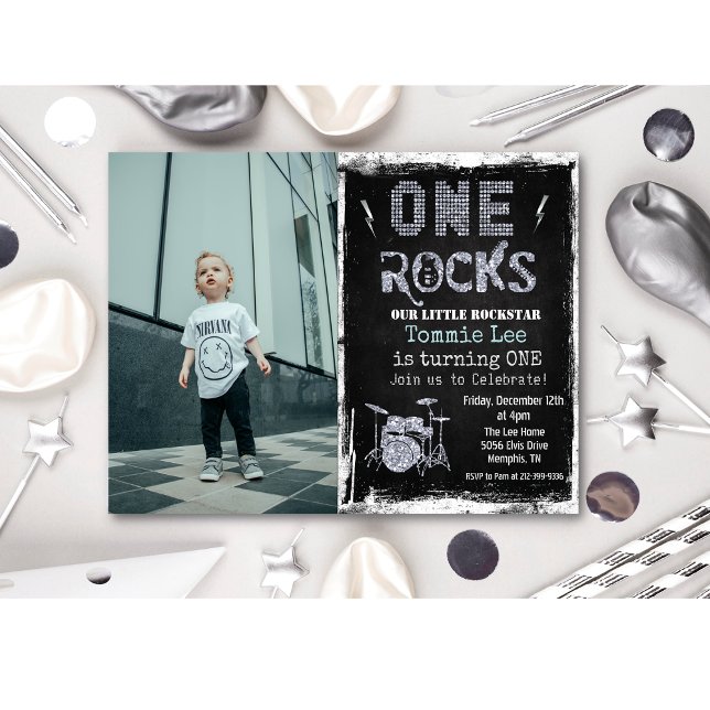 ADD PHOTO Rockstar Drumset 1st Birthday Invitation (Creator Uploaded)