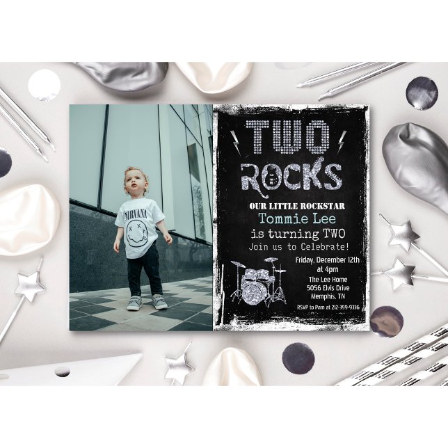 ADD PHOTO Rockstar Drumset 2nd Birthday Invitation (Creator Uploaded)