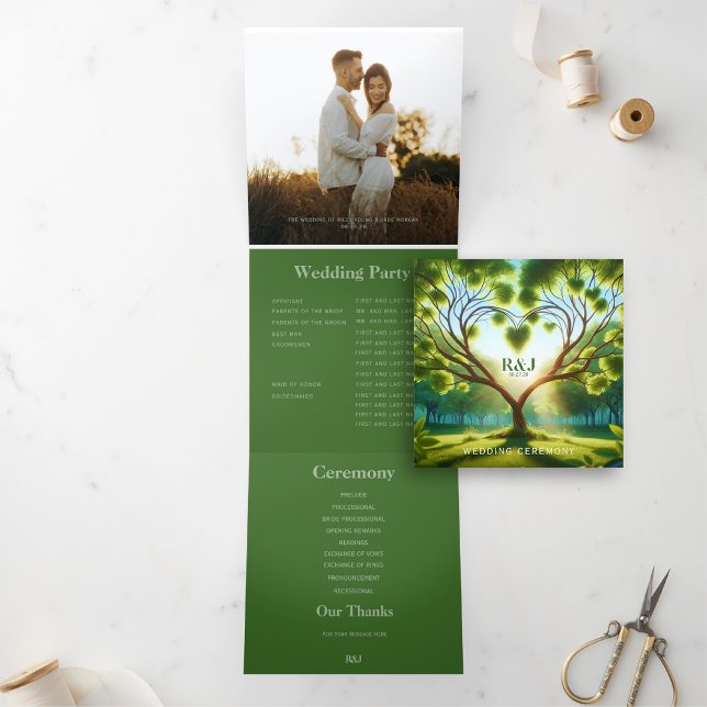 Add Photo Romantic Green Wedding Program Tri-Fold Programme (Add Photo Romantic Green Wedding Program)