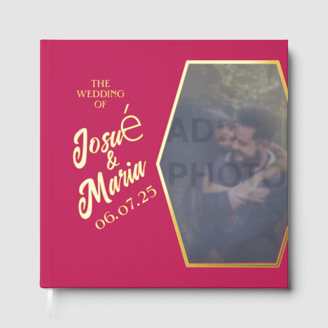 Add Photo Rose Red Wedding Foil Guest Book (Front)