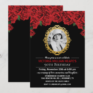 ADD PHOTO -  Roses Milestone Birthday Invitation