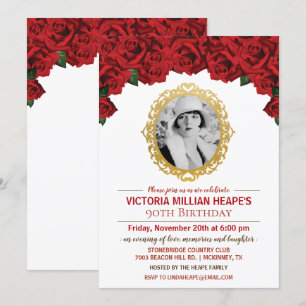 ADD PHOTO - Roses Milestone Birthday Invitation