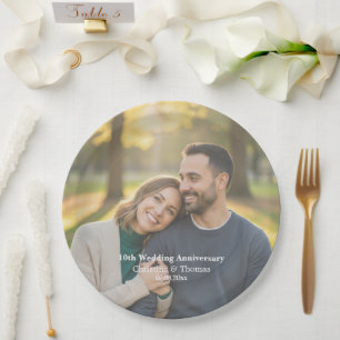 Add Photo Text Overlay 10th Wedding Anniversary  Paper Plate