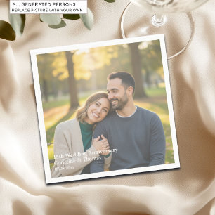 Add Photo Text Overlay 15th Wedding Anniversary Napkin
