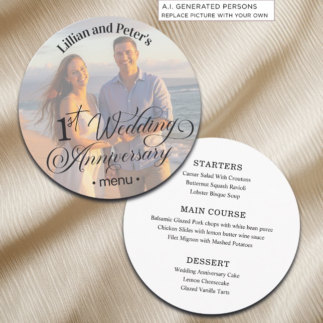 Add Photo Text Overlay 1st Wedding Anniversary  Menu (Creator Uploaded)