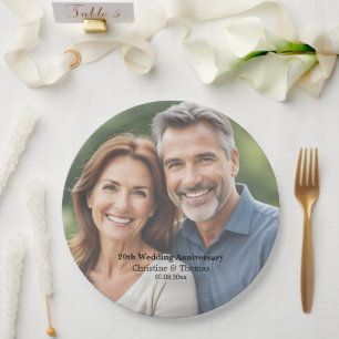 Add Photo Text Overlay 20th Wedding Anniversary Paper Plate
