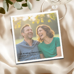Add Photo Text Overlay 25th Wedding Anniversary Napkin