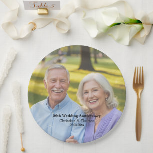 Add Photo Text Overlay 50th Wedding Anniversary Paper Plate