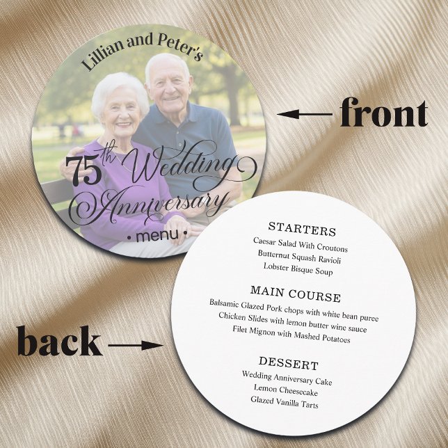 Add Photo Text Overlay 75th Wedding Anniversary  Menu (Creator Uploaded)