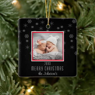 Add Photo to Black Christmas Ceramic Ornament