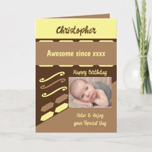 Add photo year name milestone birthday brown card